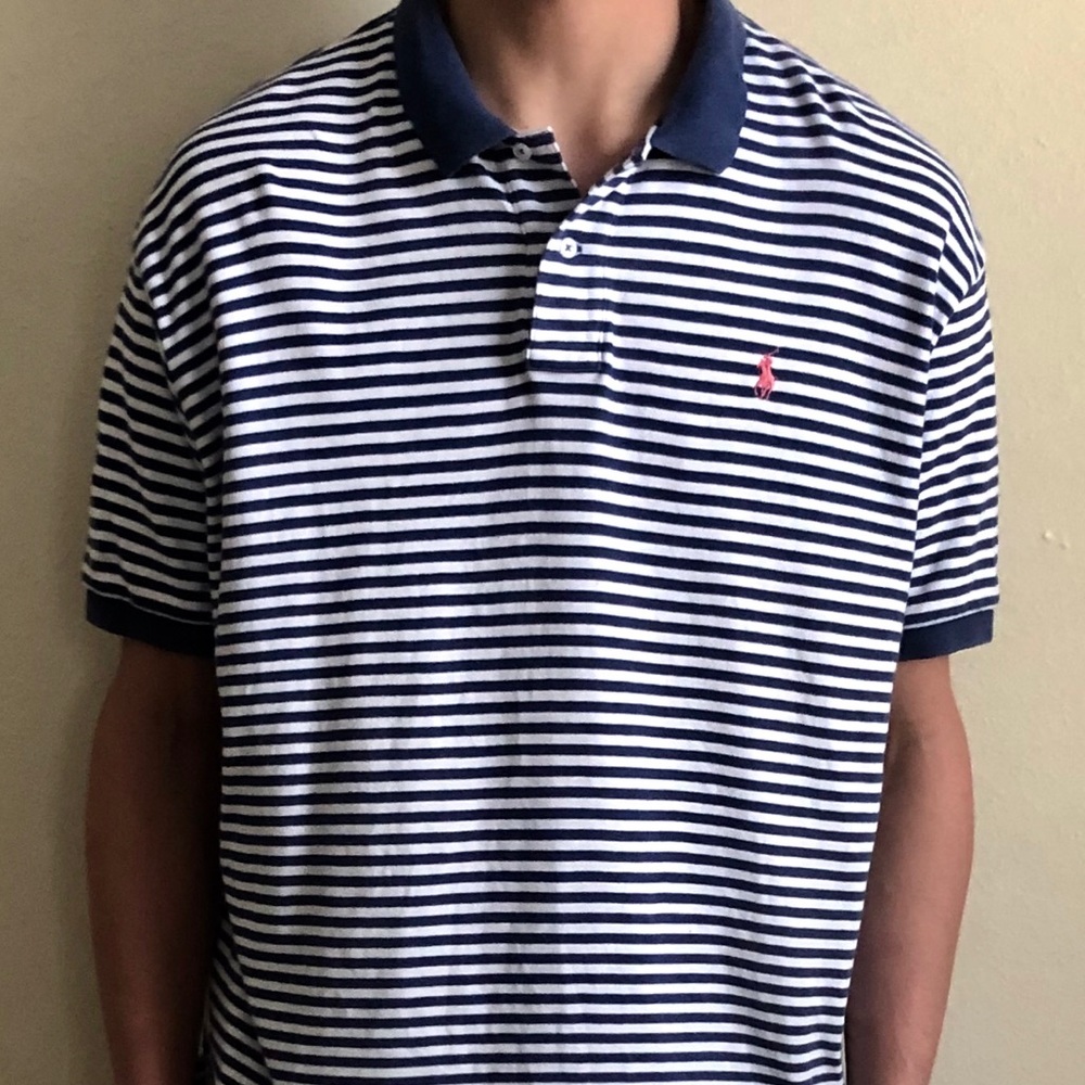 Polo Short Sleeve (Navy Blue And White)